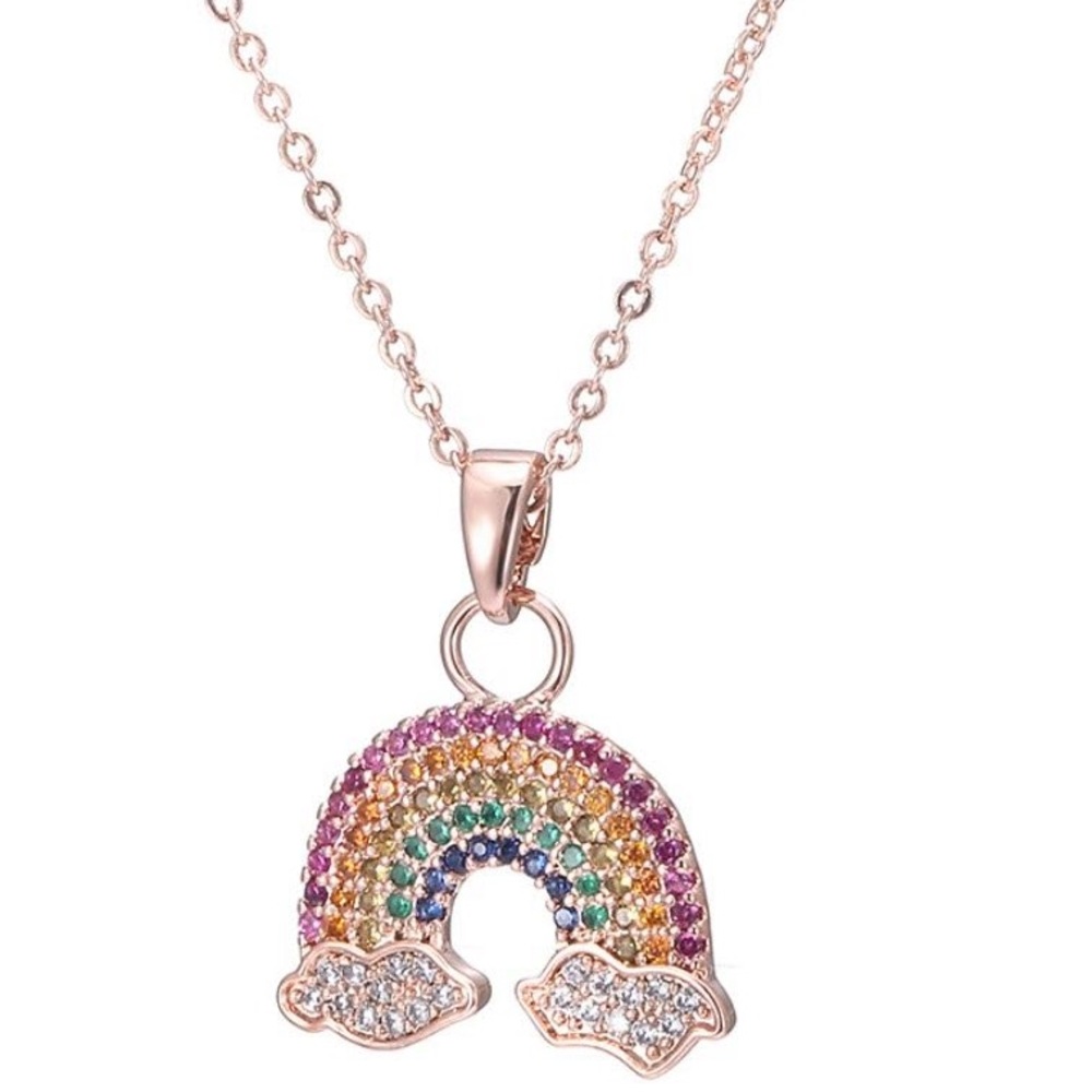 Rose Gold Cubic Zircon Rainbow Pendant Neklace